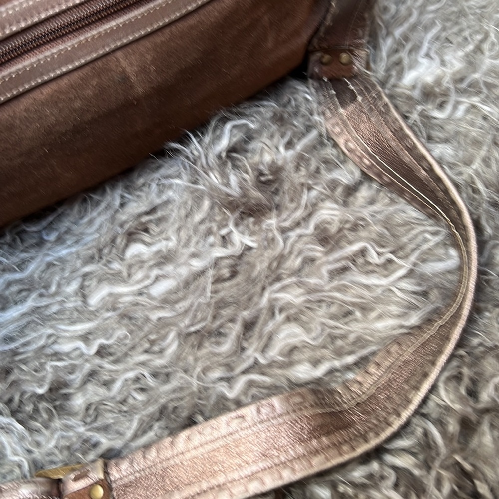 Brown Suede Leather Crossbody Handbag Gorgeous Metallic Boho Bag Leather Putse - Picture 8 of 16